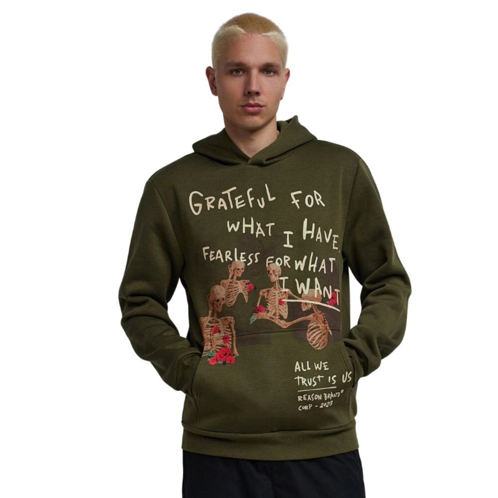 Reason  Graphic Hoodie Men’s XL Olive Green Skeleton Roses Grateful Pullover - Picture 3 of 11
